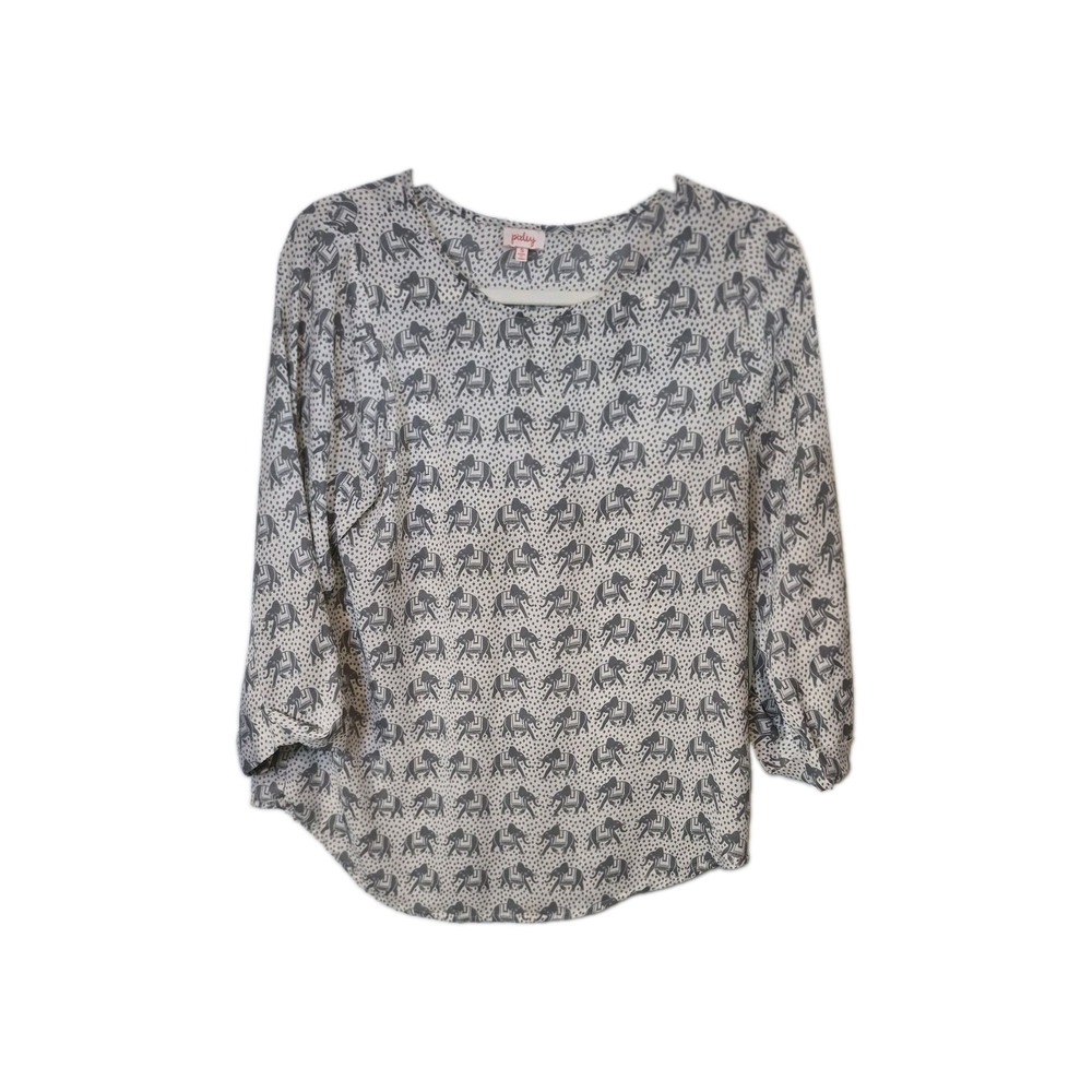 Pixley Elephant Print Roll-Tab Sleeve Blouse Size Small